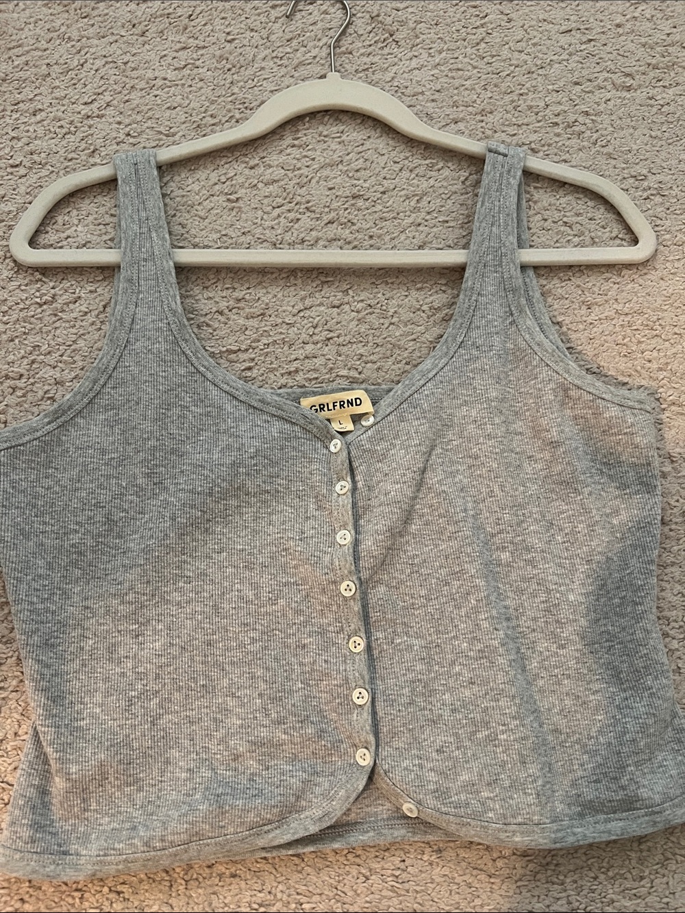 GRLFRND Light Gray Ribbed Button-Front Crop Tank